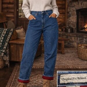 LL Bean Vintage Original Fit Relaxed Red Fleece Lined High Rise Jeans